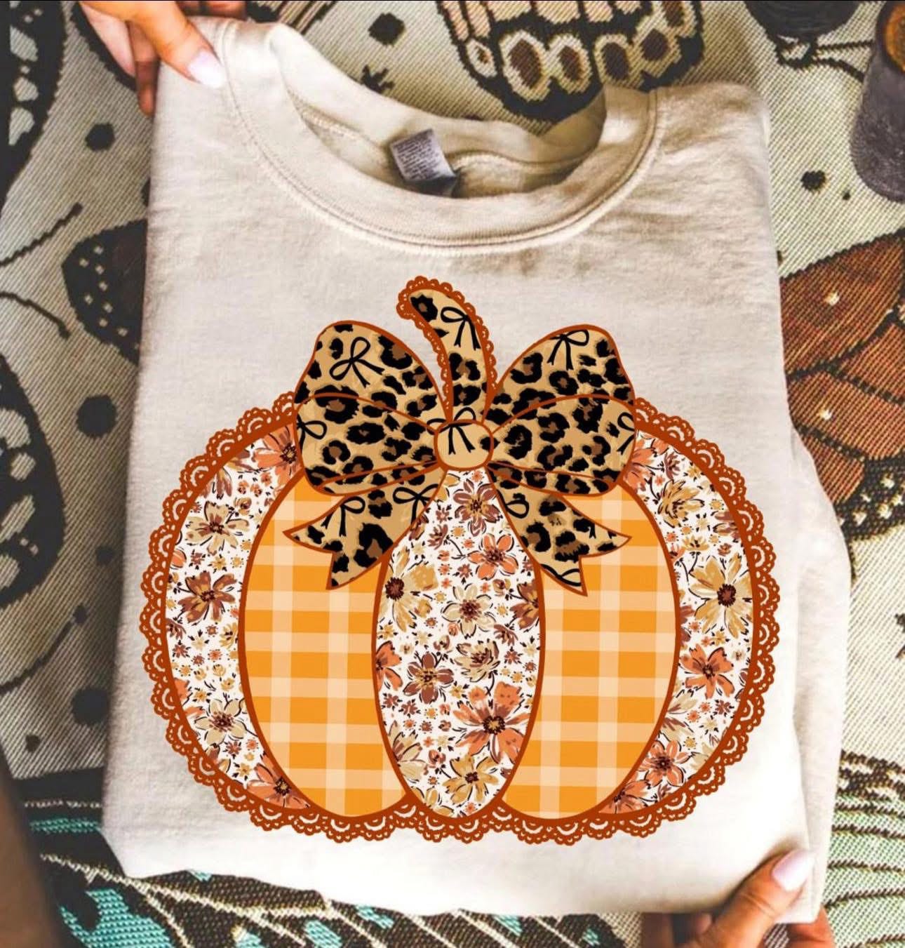 Lace Trim Pumpkin with Leopard Bow