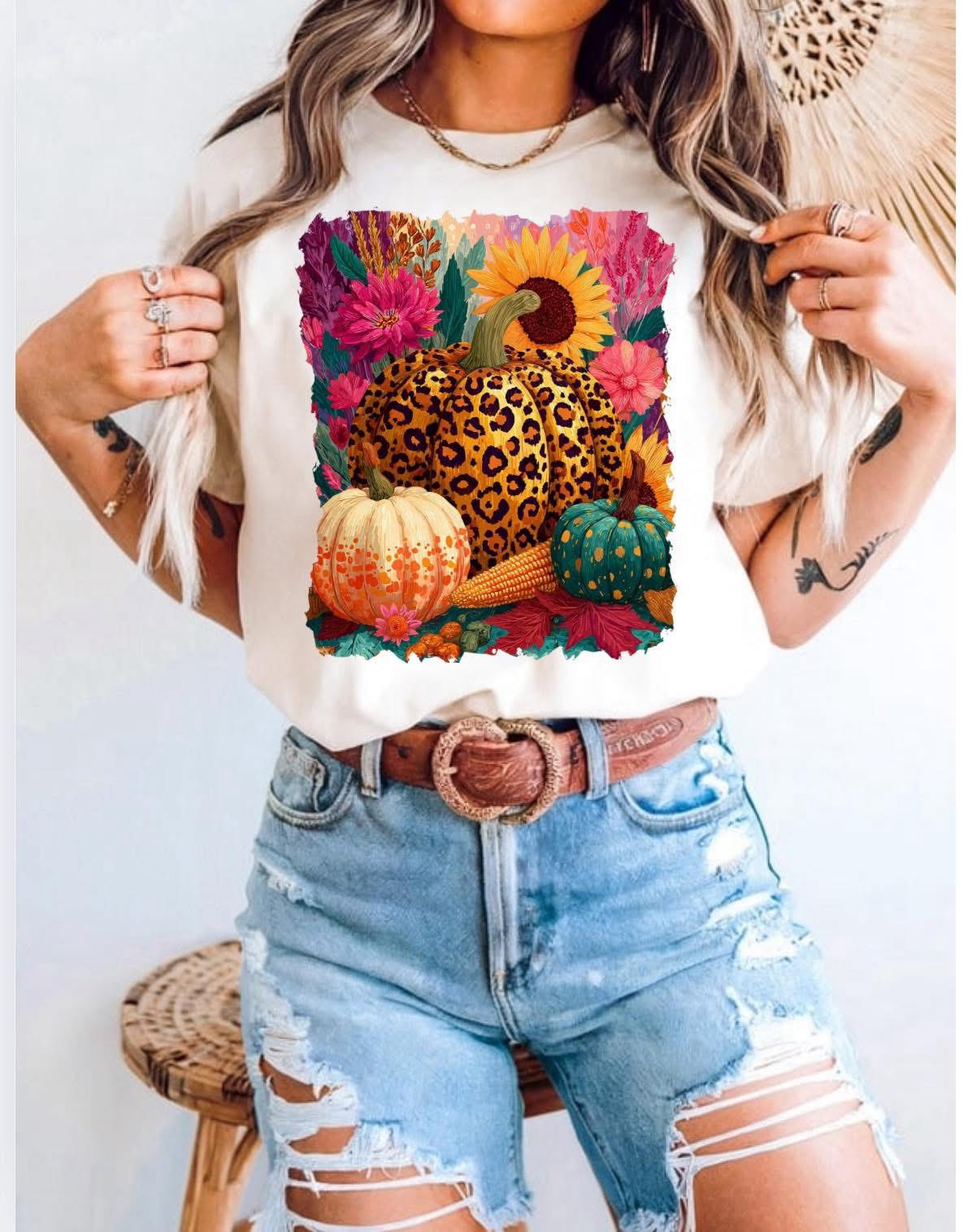 Bold Leopard Pumpkins and Sunflowers