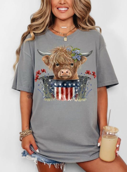 Patriotic Highland Cow