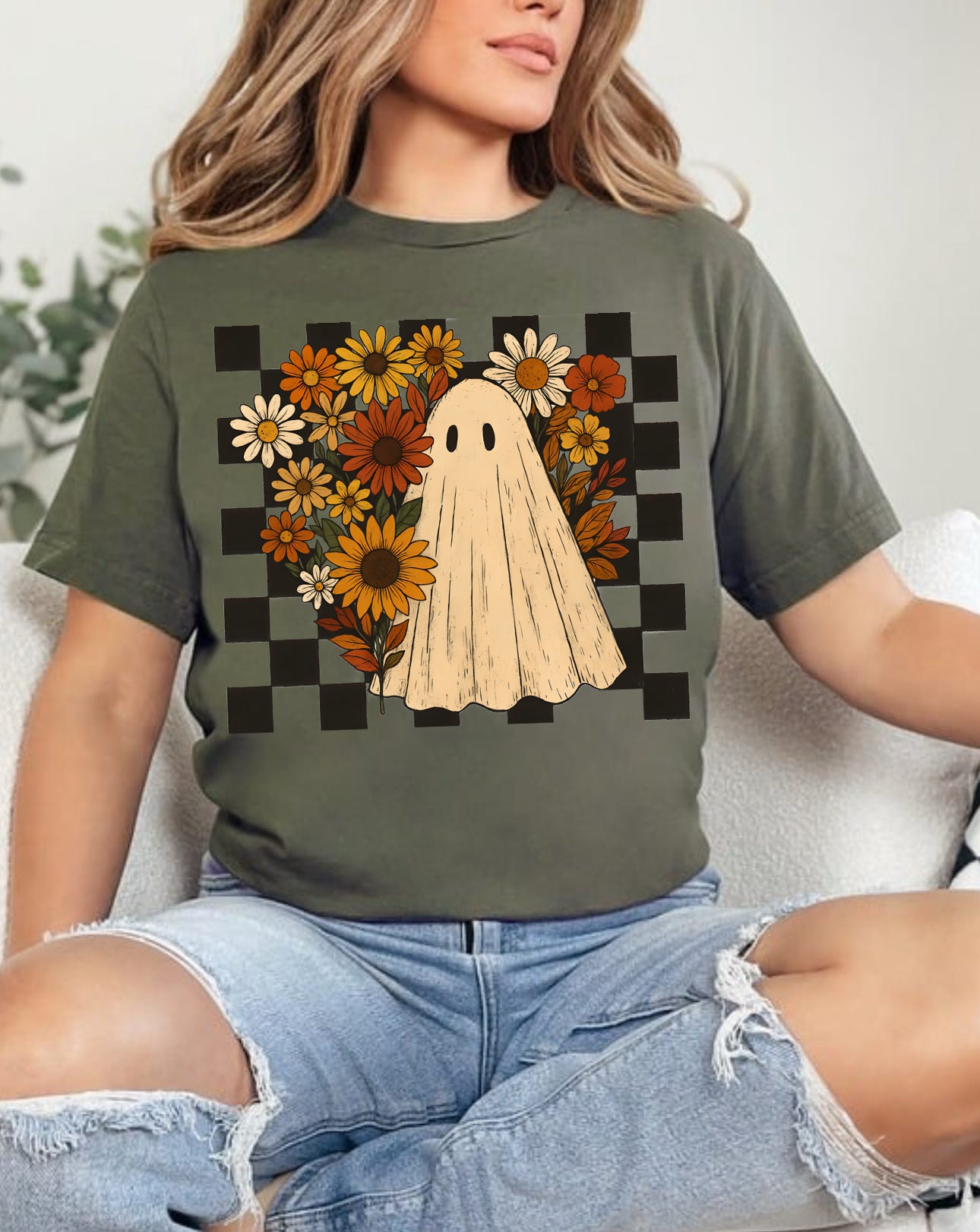 Floral Ghost & Checkered Tee