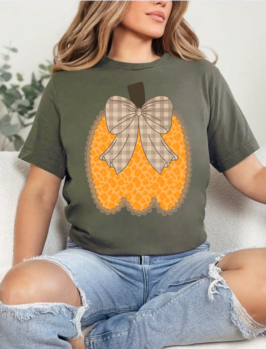 Leopard Pumpkin with Plaid Bow
