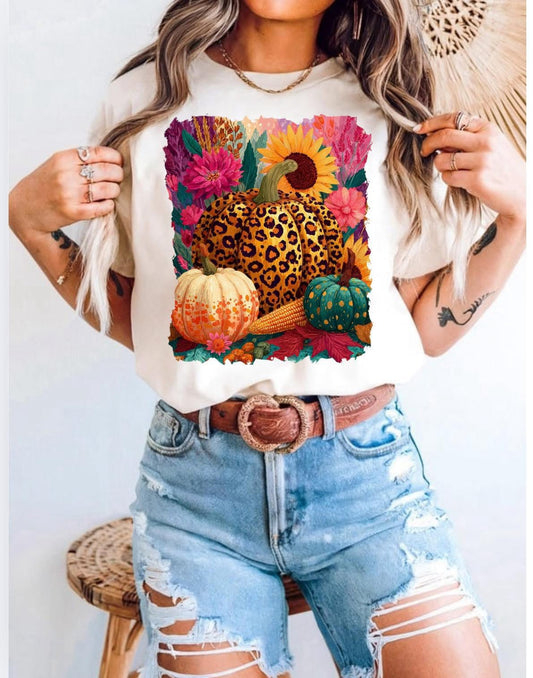 Bold Leopard Pumpkins and Sunflowers