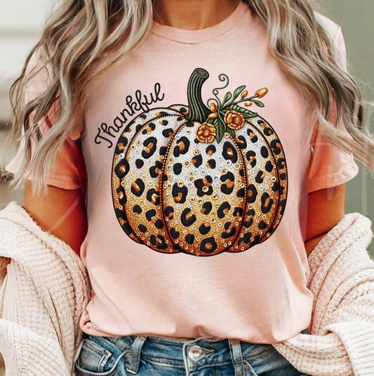 Thankful Glitter Leopard Pumpkin