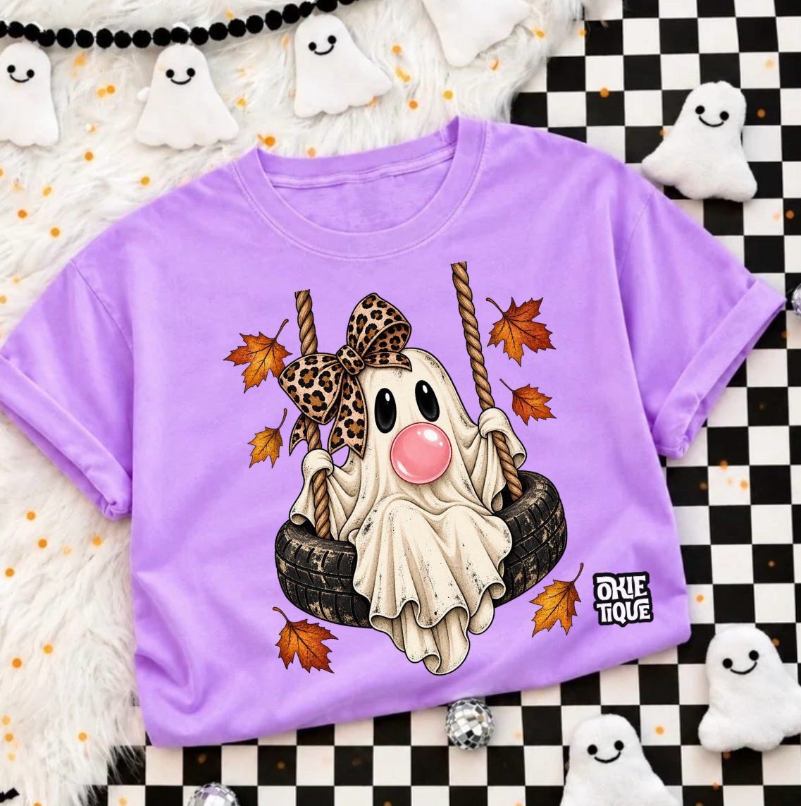Ghost With Cheetah Bow On Tire Swing