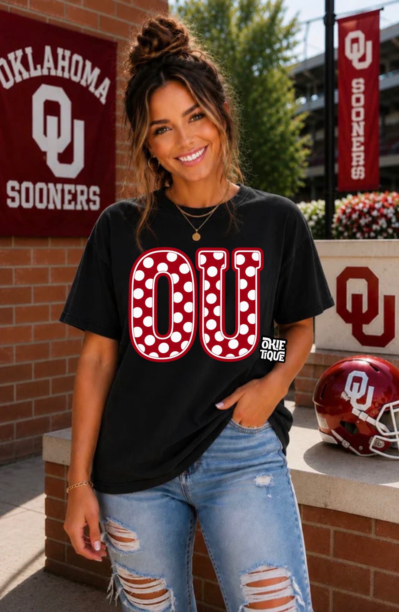 Polka Dot OU-Crimson & White