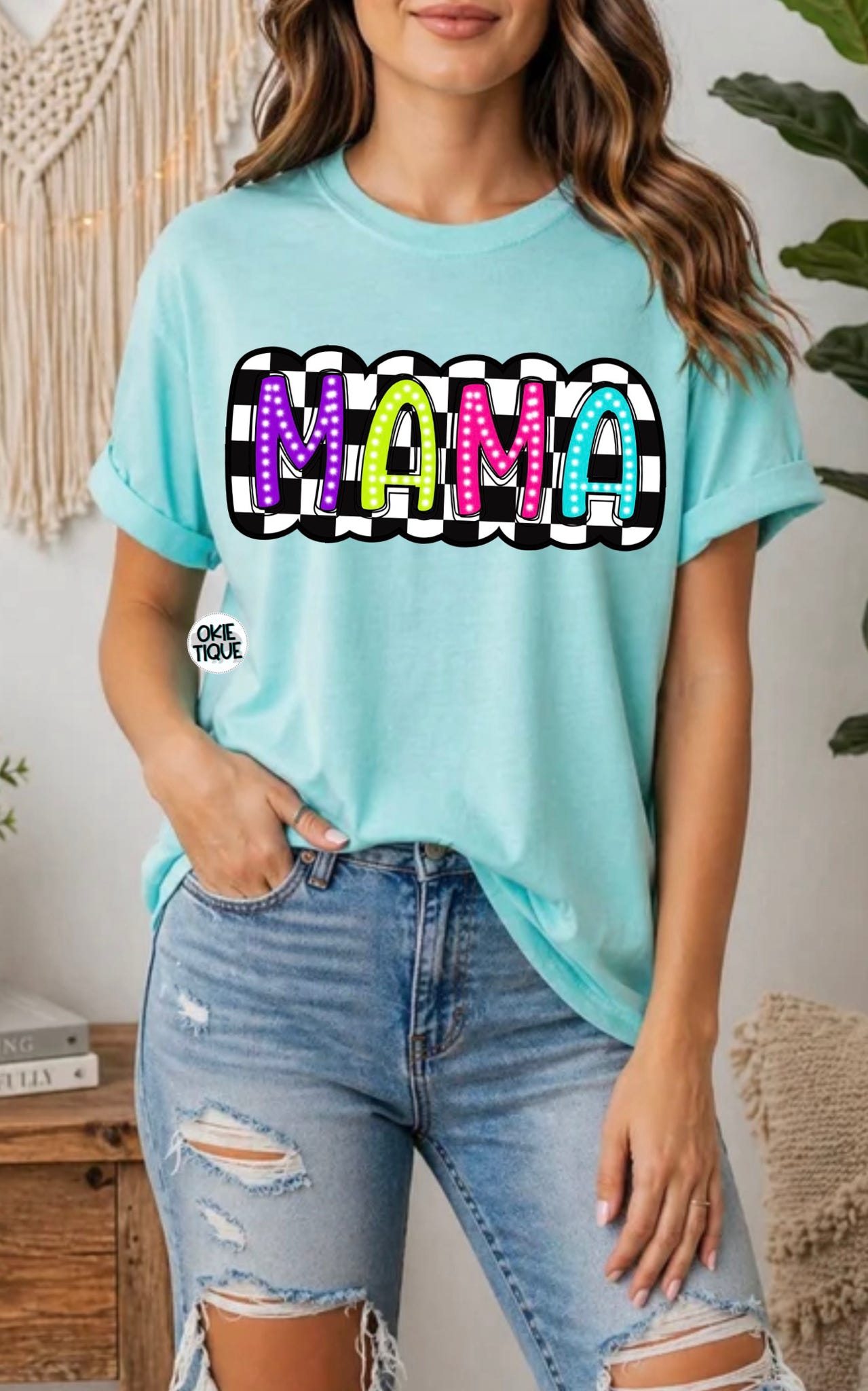 Checkered Neon Mama Title