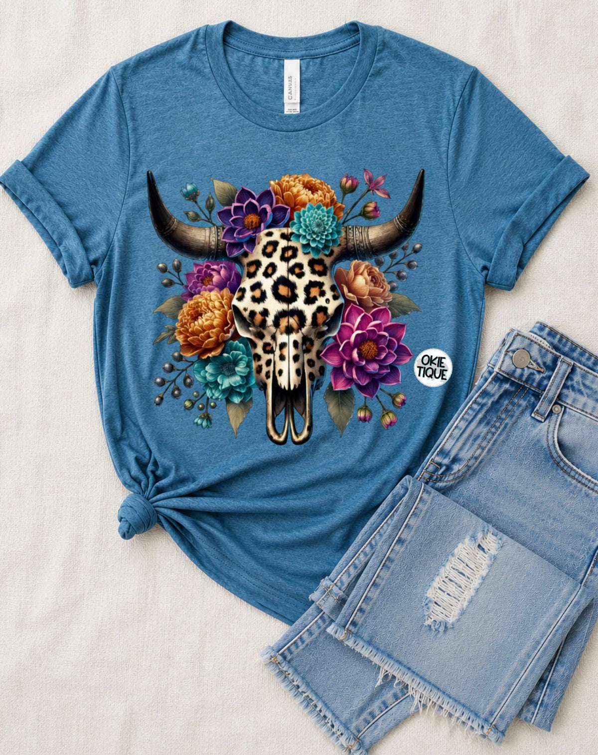 Western Floral Longhorn Skull