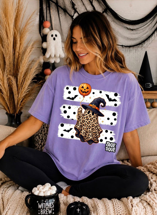Leopard Ghost Witch With Pumpkin Balloons