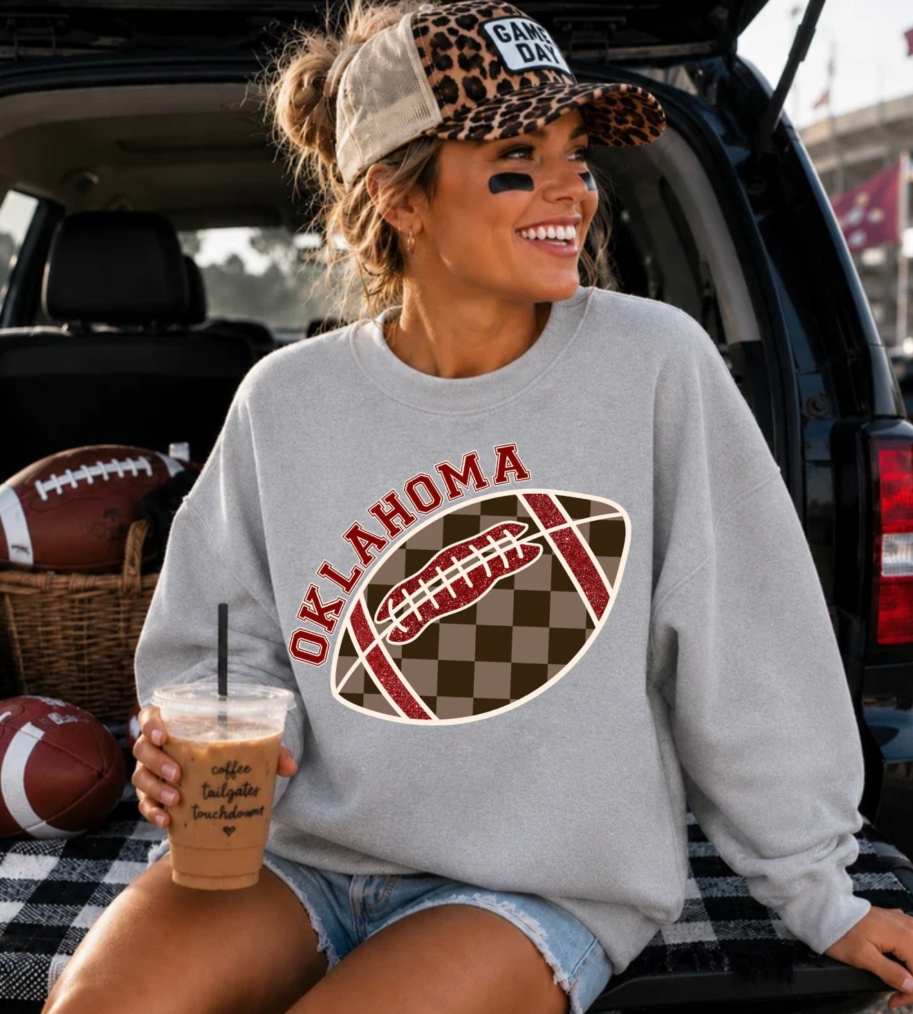 Oklahoma Brown Checkered Football