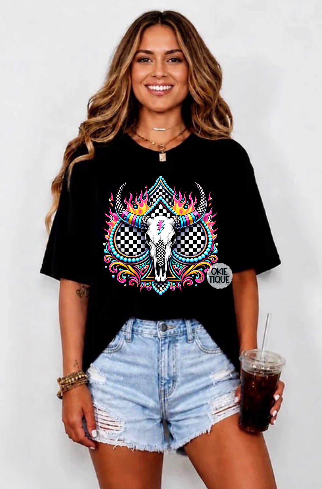 Neon Western Cow Skull