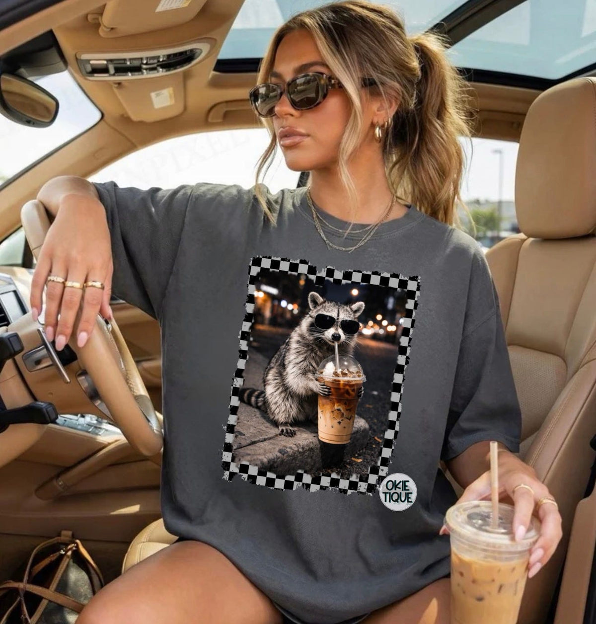 Raccoon Drinking Coffee