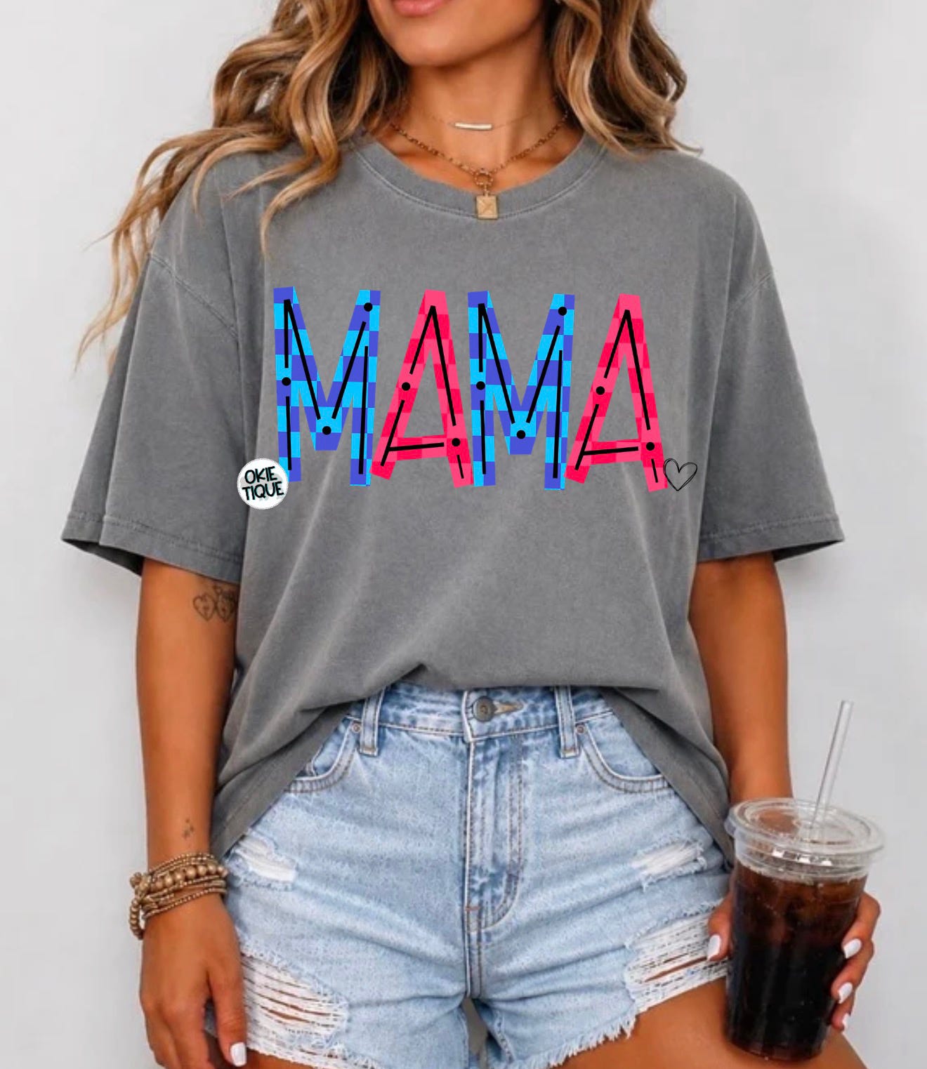 Mama Blue Checkered & Pink Title