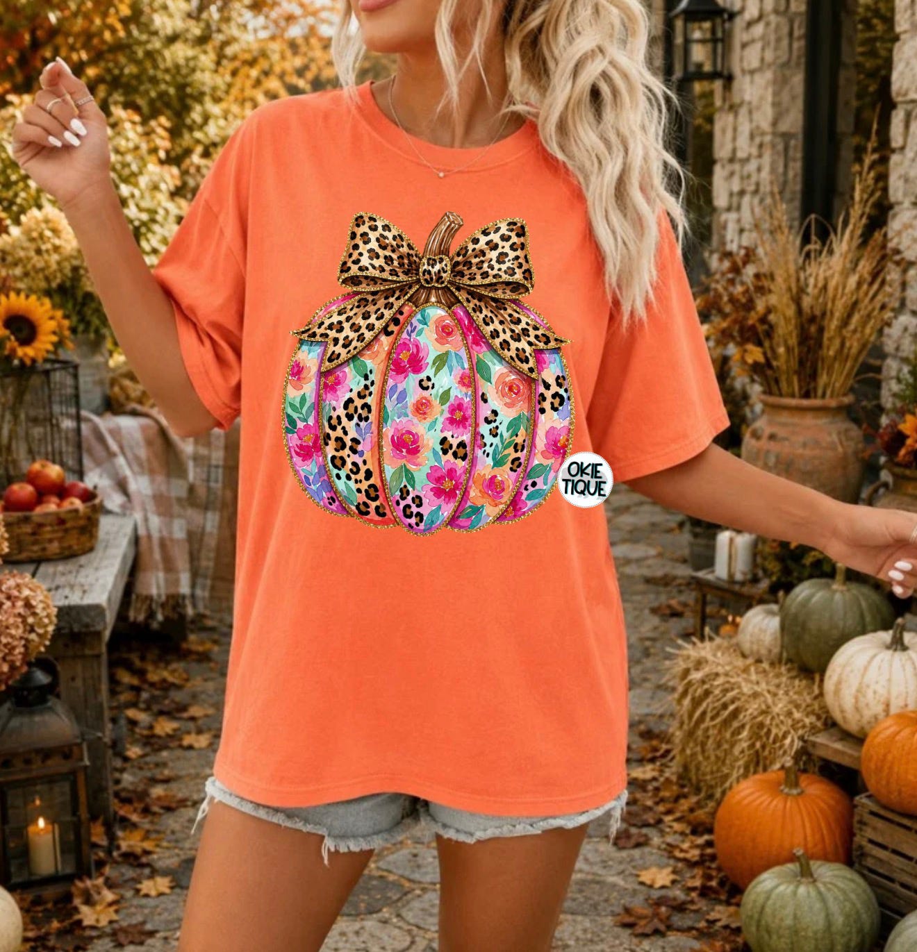 Bright Colored Leopard & Floral Pumpkin