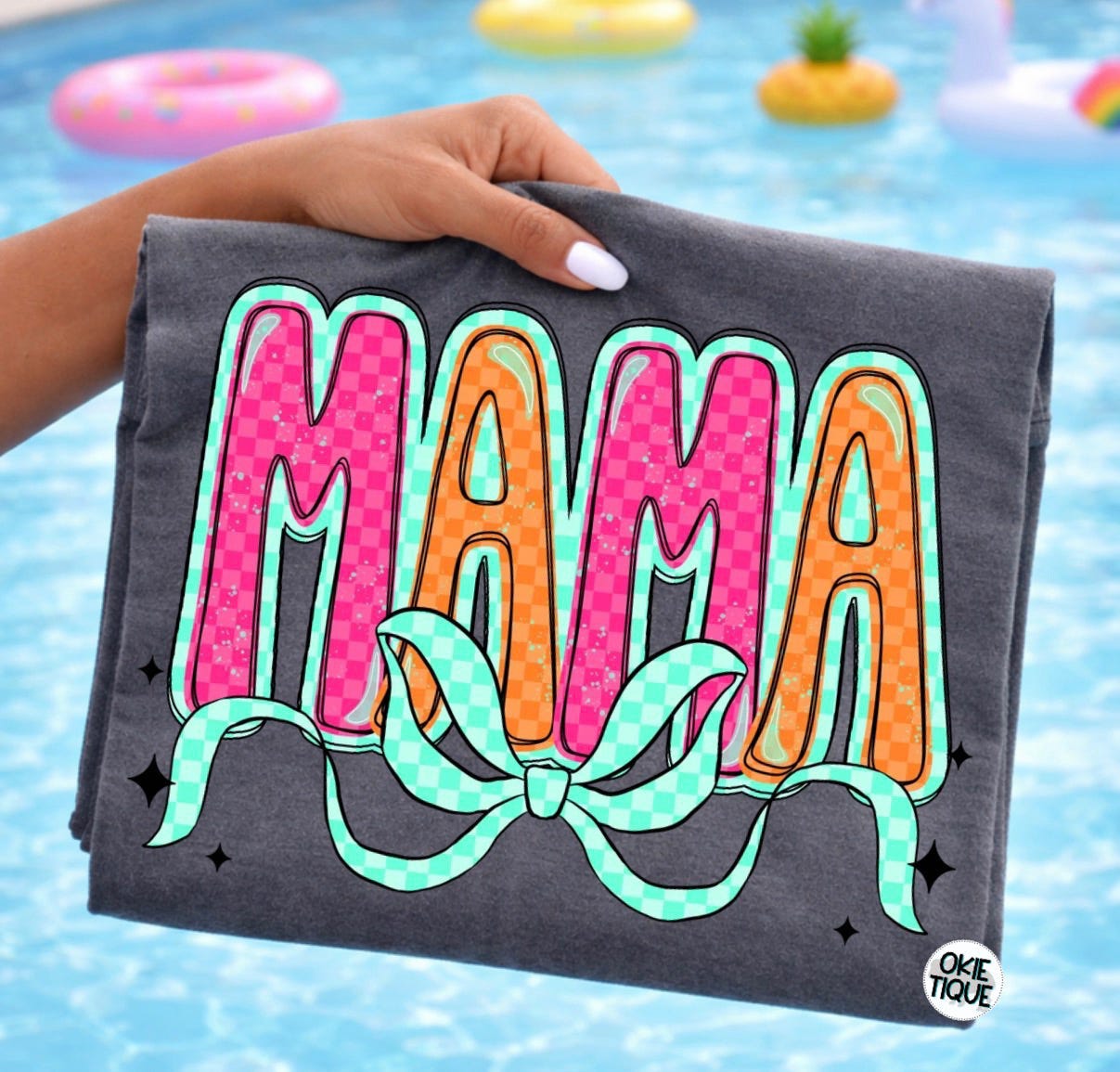 Mama Checkered Bubble Letter